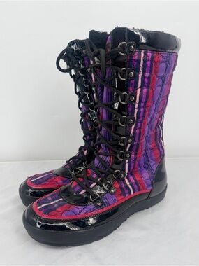 Coach Peggy Winter Boots Plaid Patent Leather Fur Lined Size 9